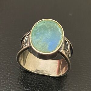 Vintage Native American Signed SA 925 Sterling Silver Blue Teal Stone Ring Sz 8